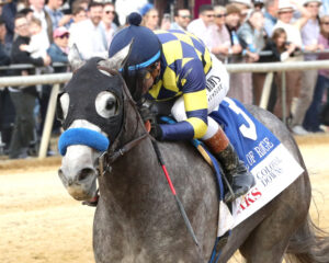 Battle of Rouge, with Flavien Prat aboard for trainer Bob Baffert, captured the $250,000 Virginia Oaks at Colonial Downs on March 14, 2026