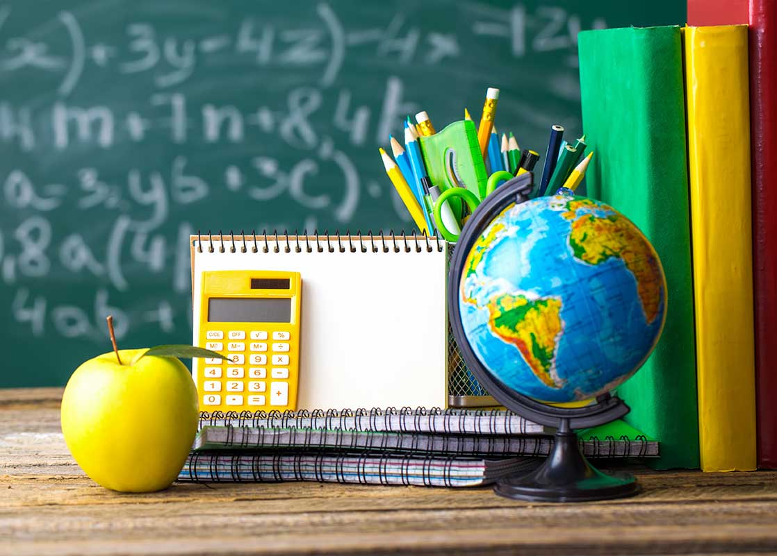 School supplies sitting on desk
